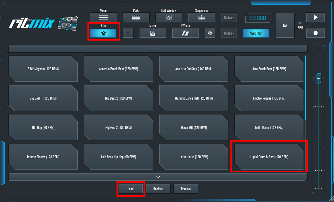 This is an image showing the drum kit menu on RitMix.