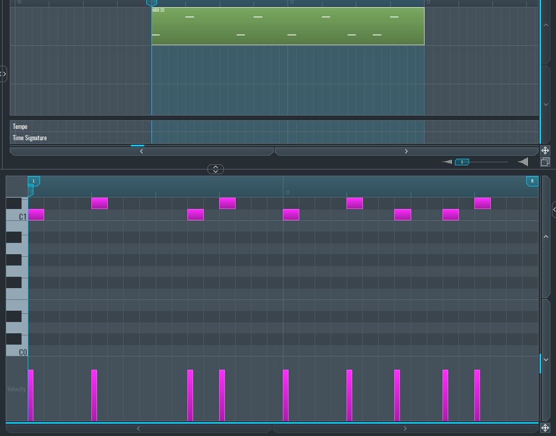 This is an image of the MIDI edit window in SoundBridge.