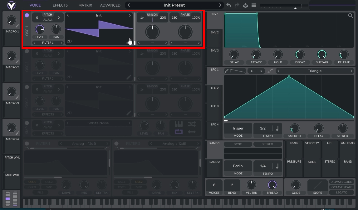 This is an image showing the default Saw Oscillator in Vital.