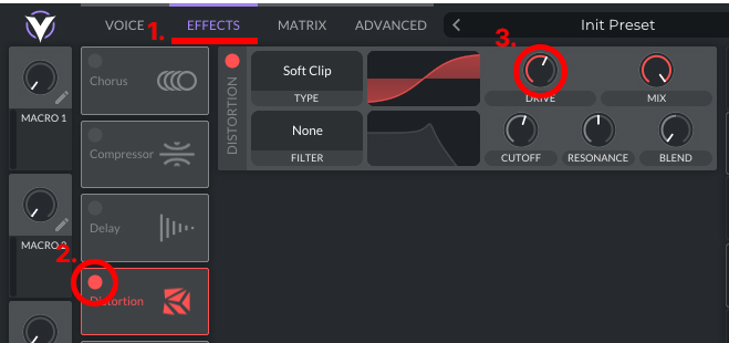 This is an image showing how to add the distortion effect in Vital.
