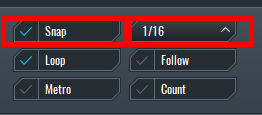 This is an image showing how to set up the Snap Tool to 1/16th notes in SoundBridge.