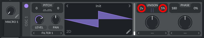 This is an image showing the Unison settings in Vital set for 2 voices.