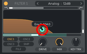 This image is showing the amount of information added to the Filter's Cutoff in Vital.