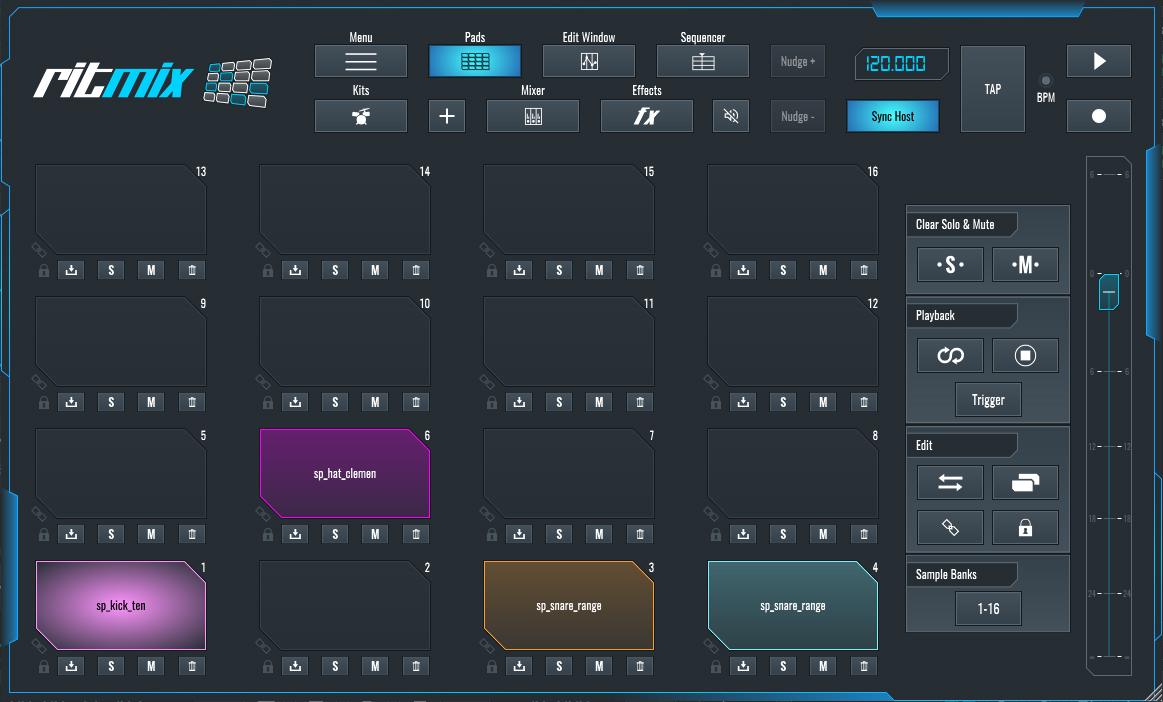 This is an image of the drum samples set up in RitMix.