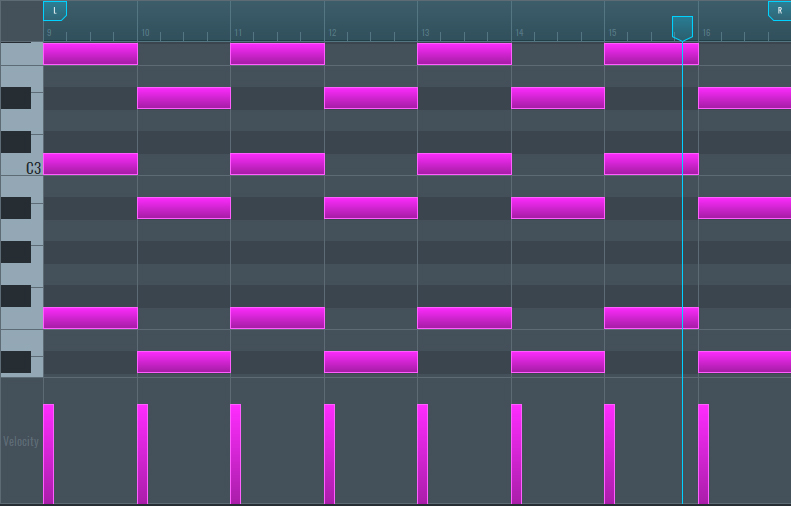 This is an image showing the MIDI notes used for the copy of the E-piano preset.