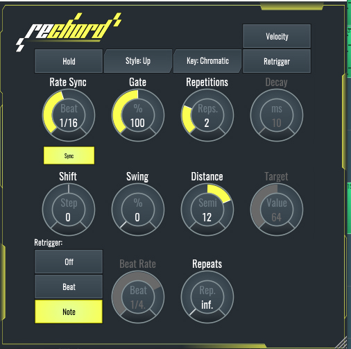 This is an image showing the settings for the arpeggiator used in the bassline.