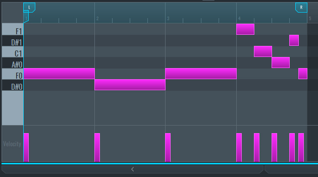 This is an image of the MIDI notes that compose the bassline of the track.