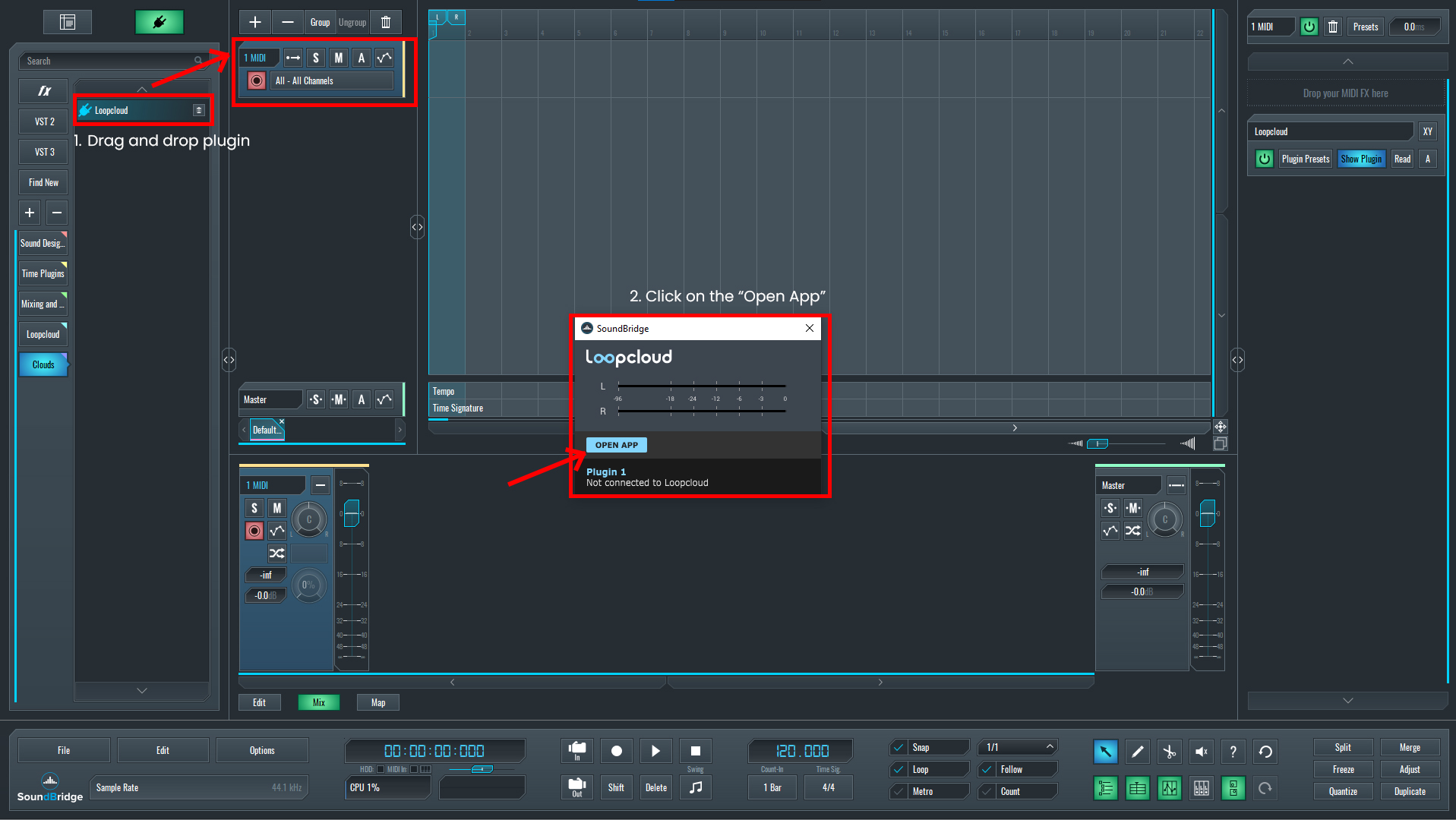 Image showing the steps to install Loopcloud in Soundbridge