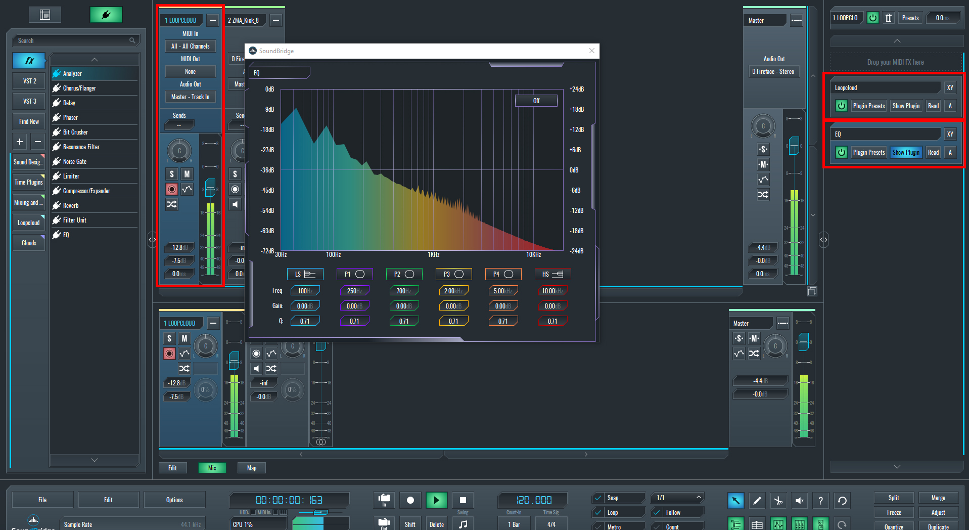 Image showing the tools to integrate and mix the sample in SoundBridge