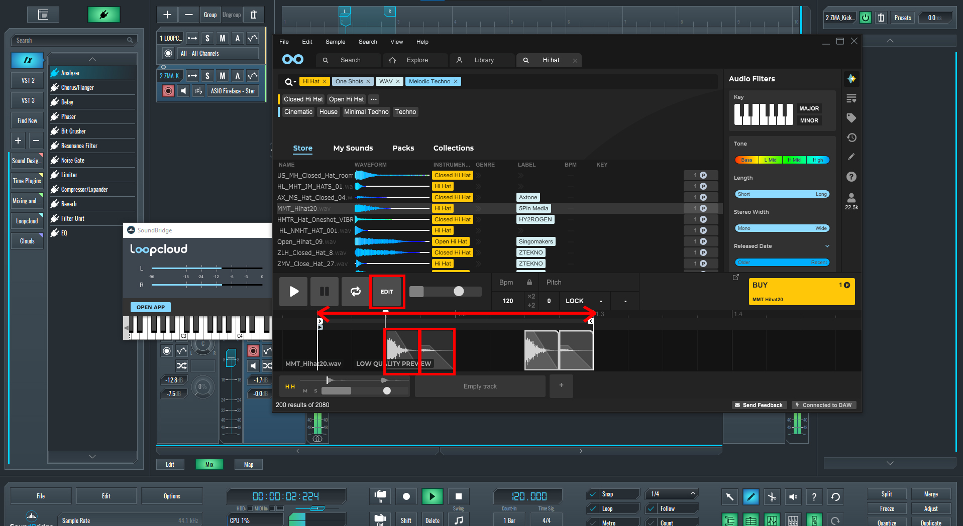 Image showing how to edit a sample in SoundBridge