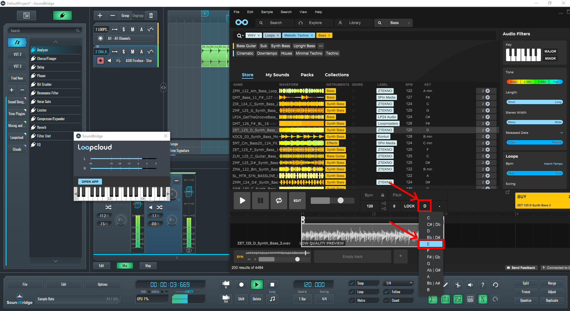 Image showing how to Key Match your samples in SoundBrdige