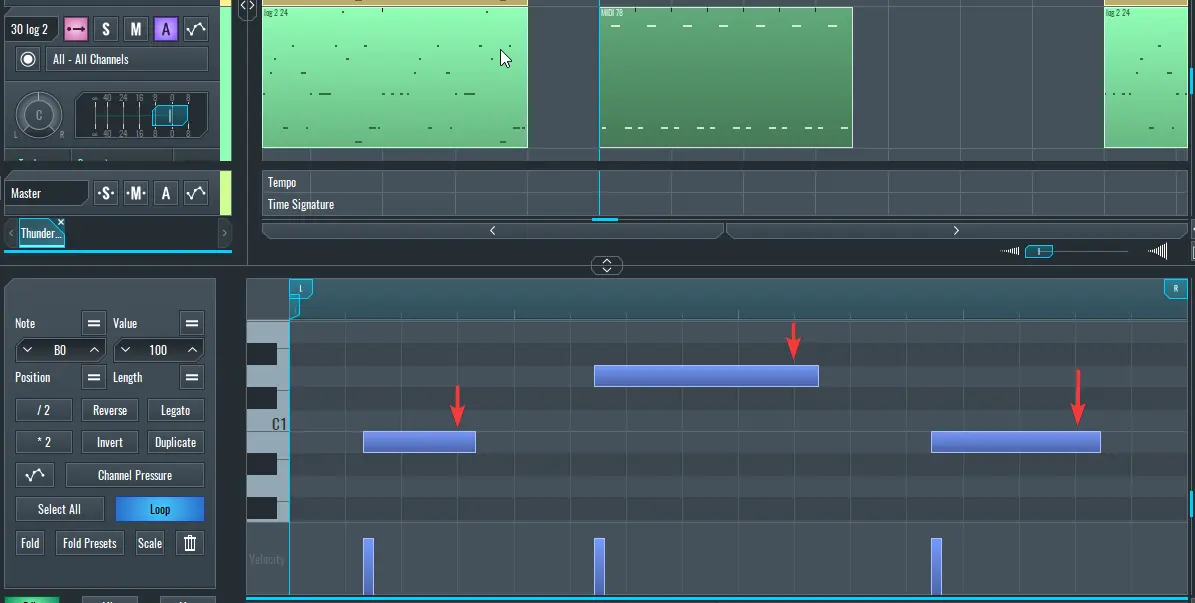 Image showing the MIDI notes before being adjusted to the nearest increment in the Beat Selector.