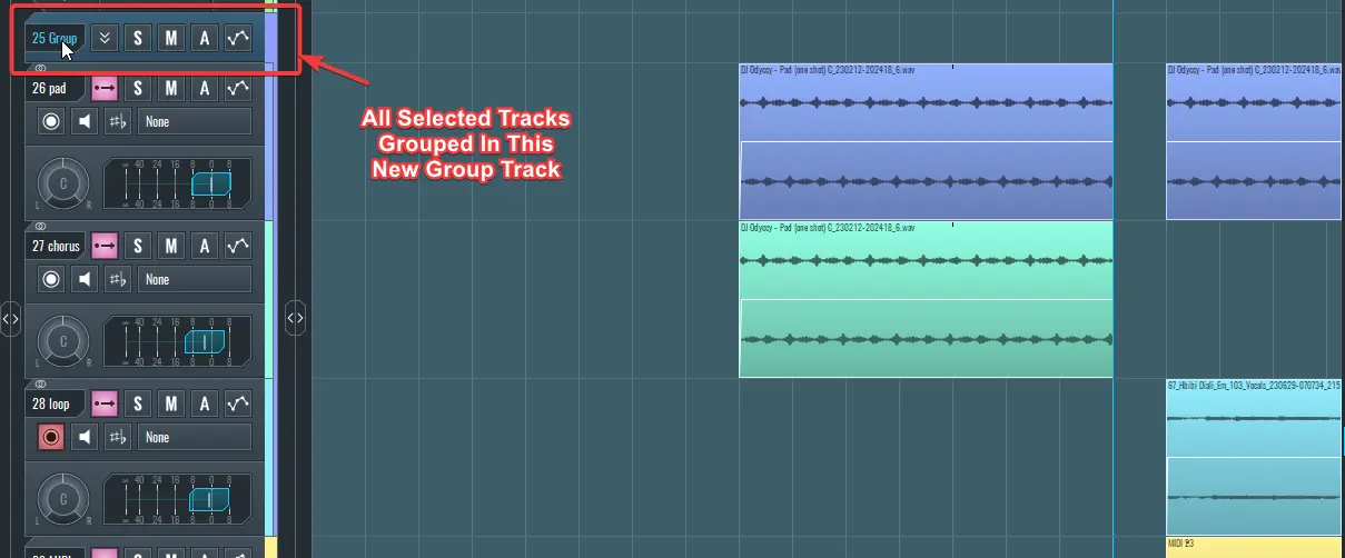 These are the selected tracks after they are grouped.