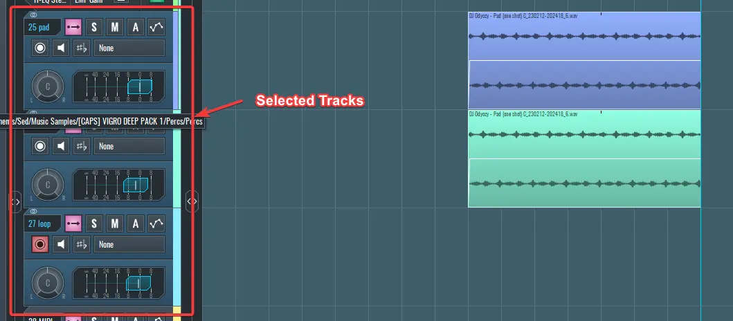 These are the selected tracks before they are grouped