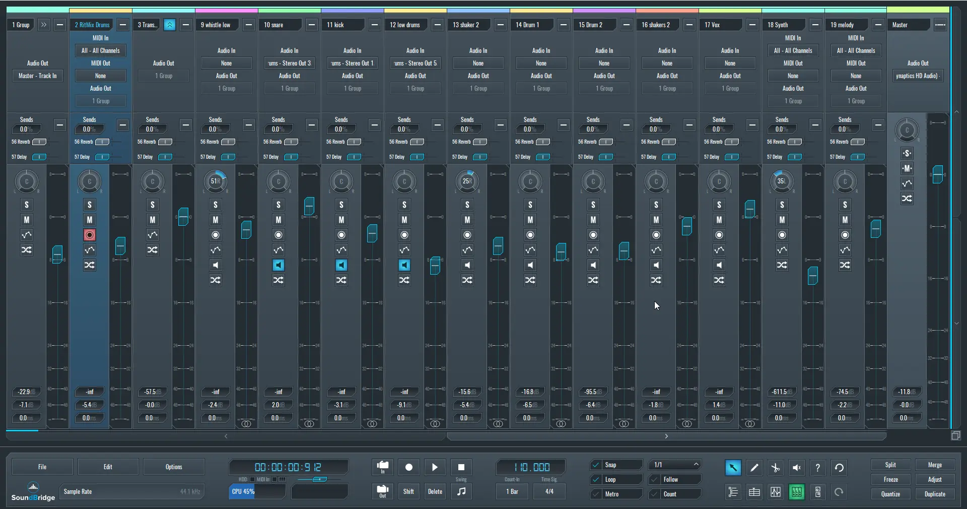 This is a screen capture showcasing the SoundBridge Mixer View