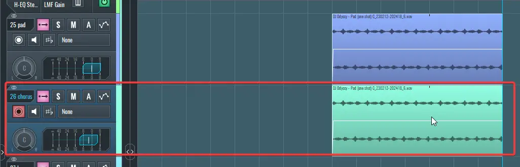 This is a screen capture of the copied block after it is pasted to another track