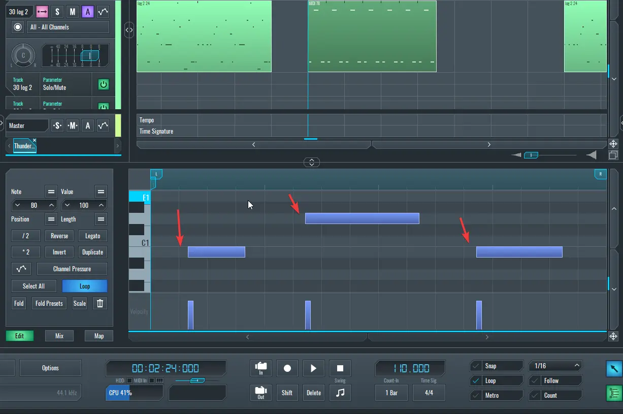 image of Midi notes before being Quantized into the nearest grid line