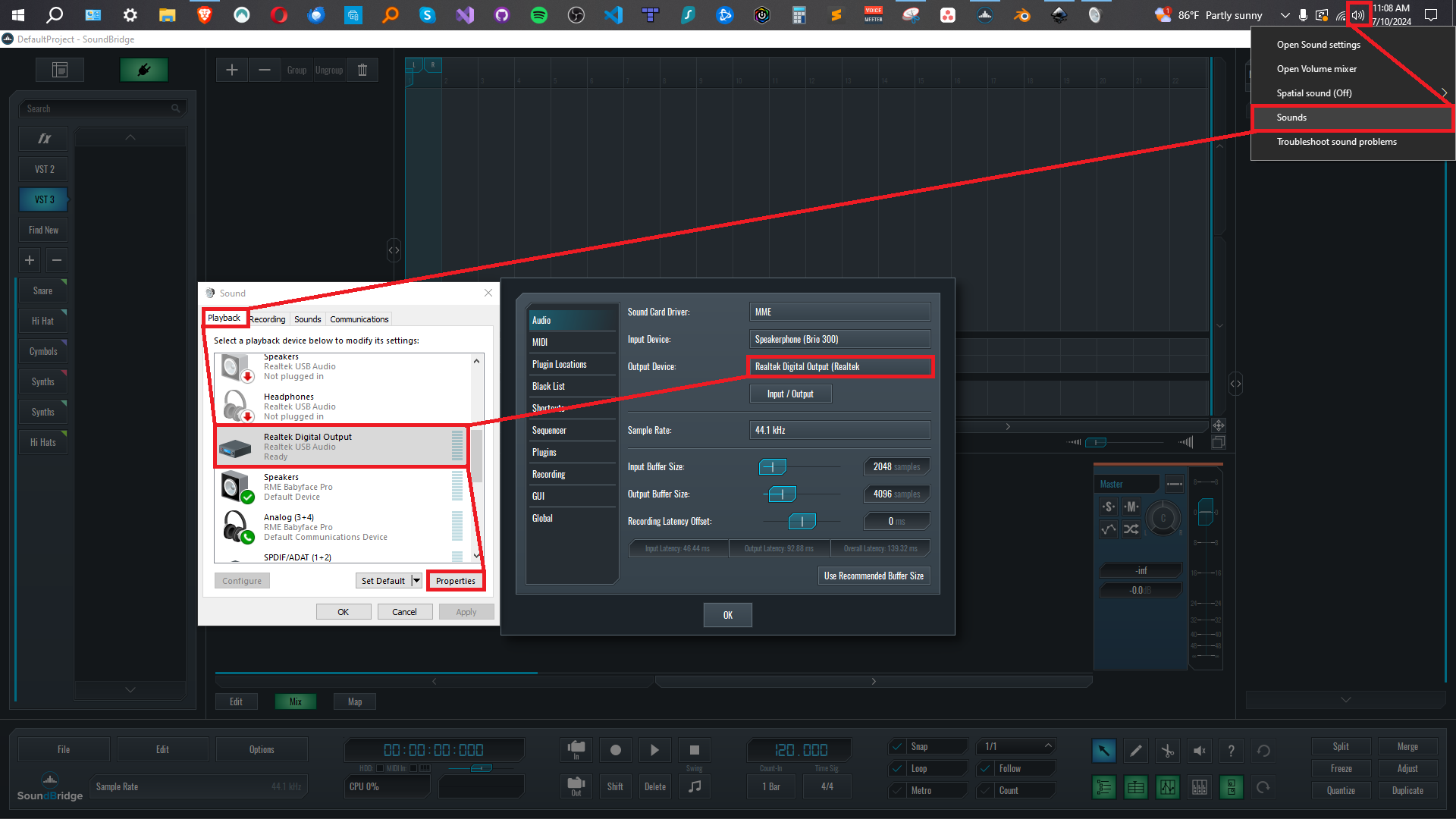 This is an image explaining how to find the correct driver in the Windows Sounds Control Panel.
