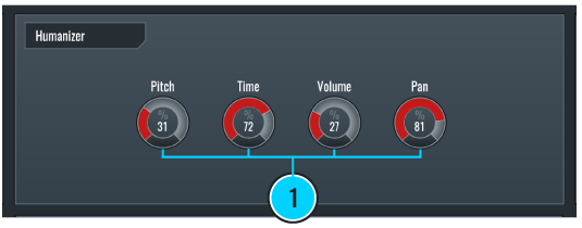 This image shows all the parameters for the Humanizer, located in the Edit View of RitMix.