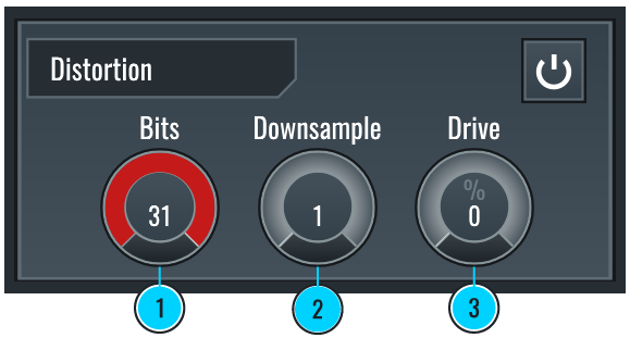 This image shows all the parameters for the Distortion effect, located in the Edit View of RitMix.