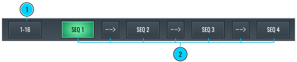 This image shows the Sequencer controls located in the Mixer View.