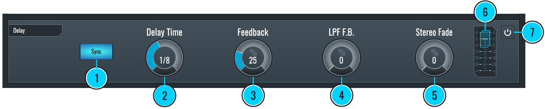 This image shows all the parameters for the Delay effect in the FX View of RitMix.