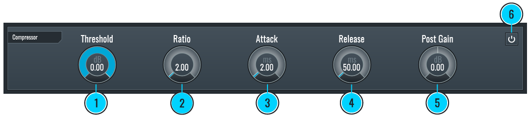 This image shows all the parameters for the Compressor in the FX View of RitMix.