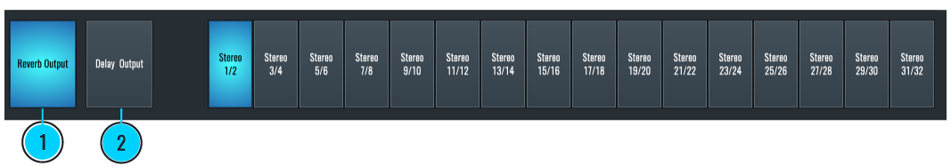This image shows the Output options for Reverb and Delay, located in the FX View of RitMix.
