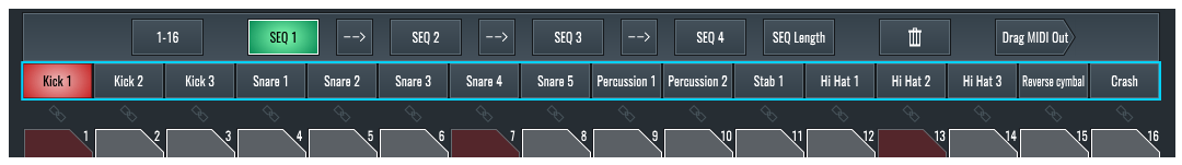 This image shows the Pad Selection buttons in the Sequencer View of RitMix.