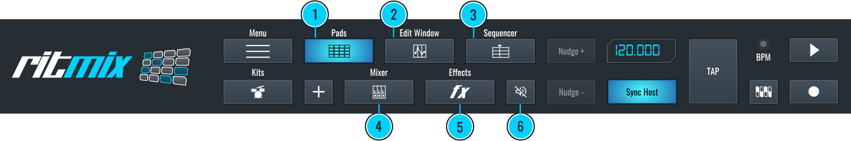 This is an image showing the RitMix top command bar.