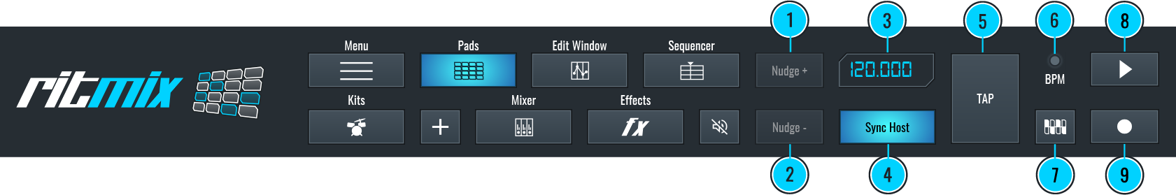 This is an image showing the RitMix top command bar.