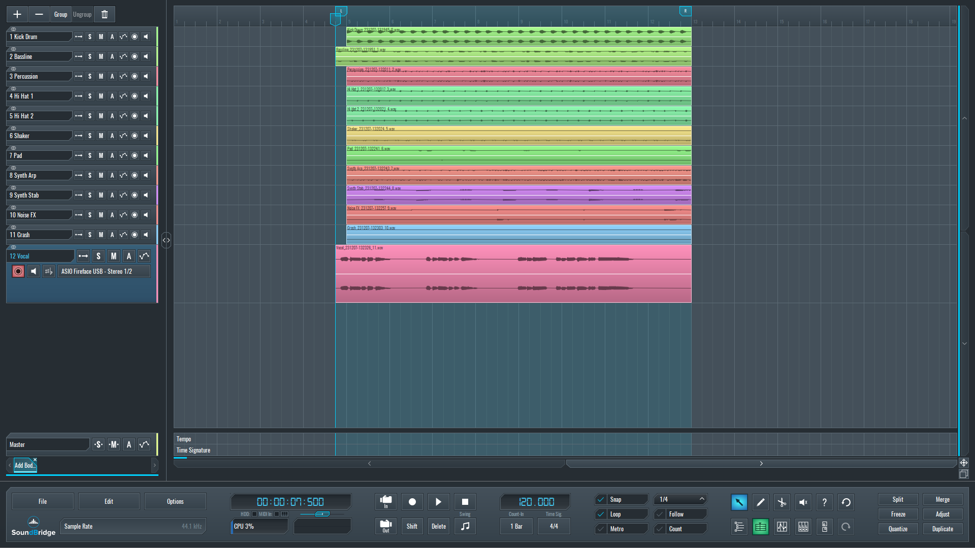 This is a screenshot of our mix taken before applying any processing to the vocal.