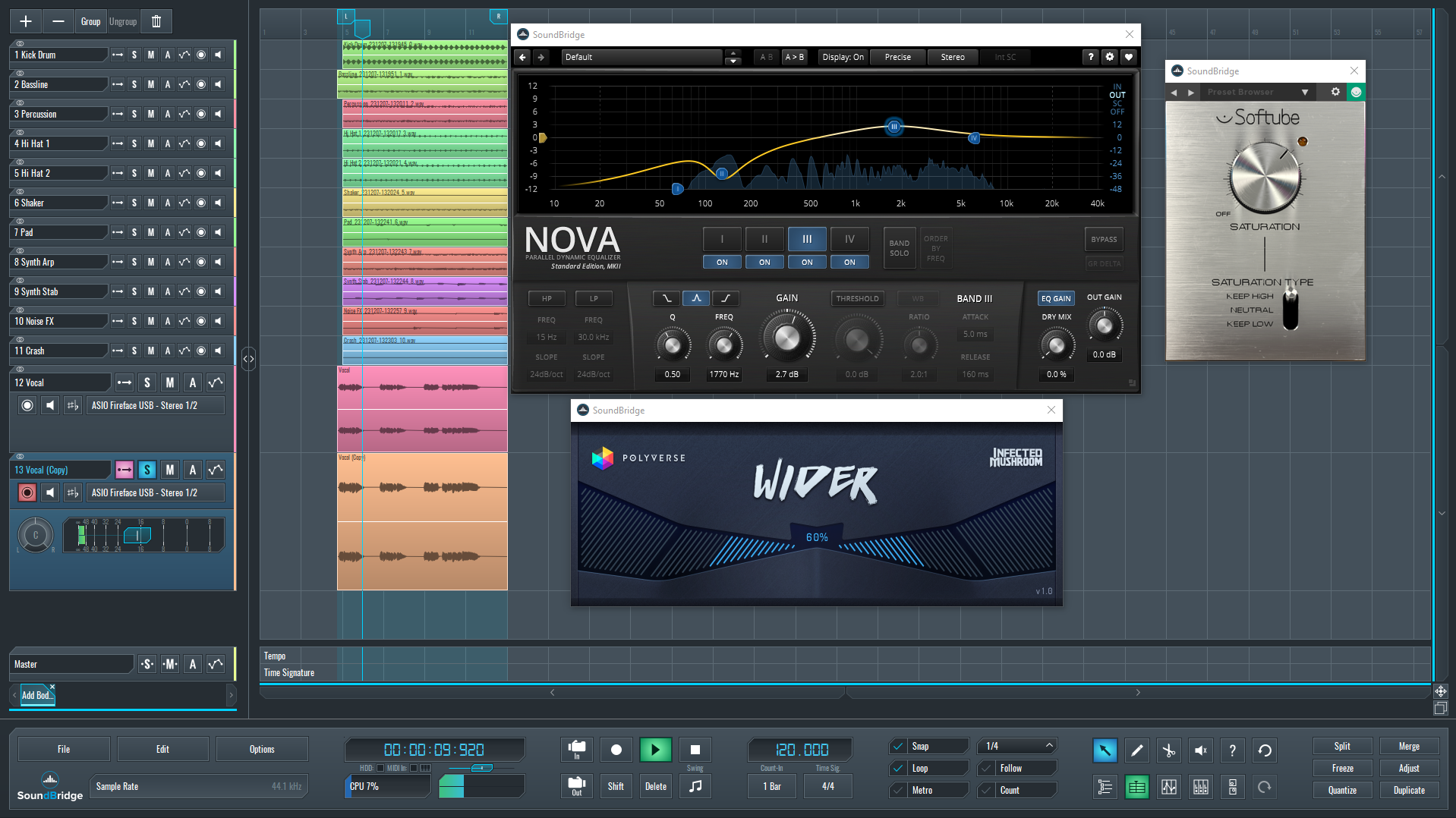 This is a screenshot of my mix and effects applied to the copied vocal channels.