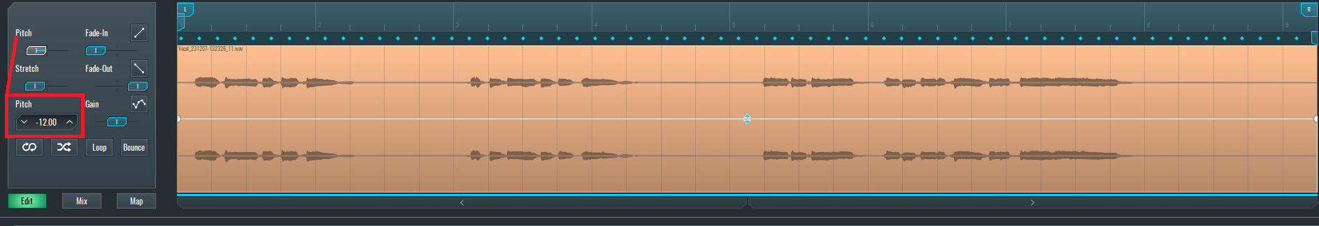 This is a screenshot audio editor of the copied vocal channel.