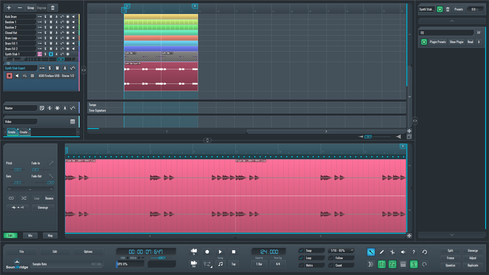 This is an image of our synth stab channel for which we'll be creating reverb throws