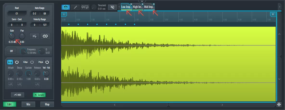 This image shows multiple layers of impacts used creatively in SoundBridge