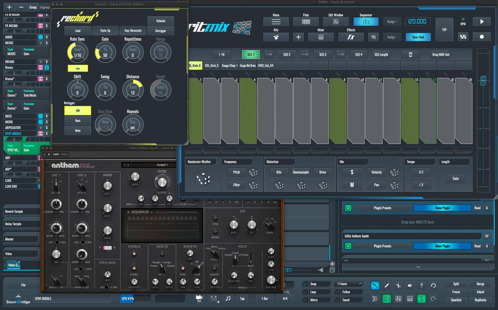 This image shows RitMix, reChord and other plugins used for the project.