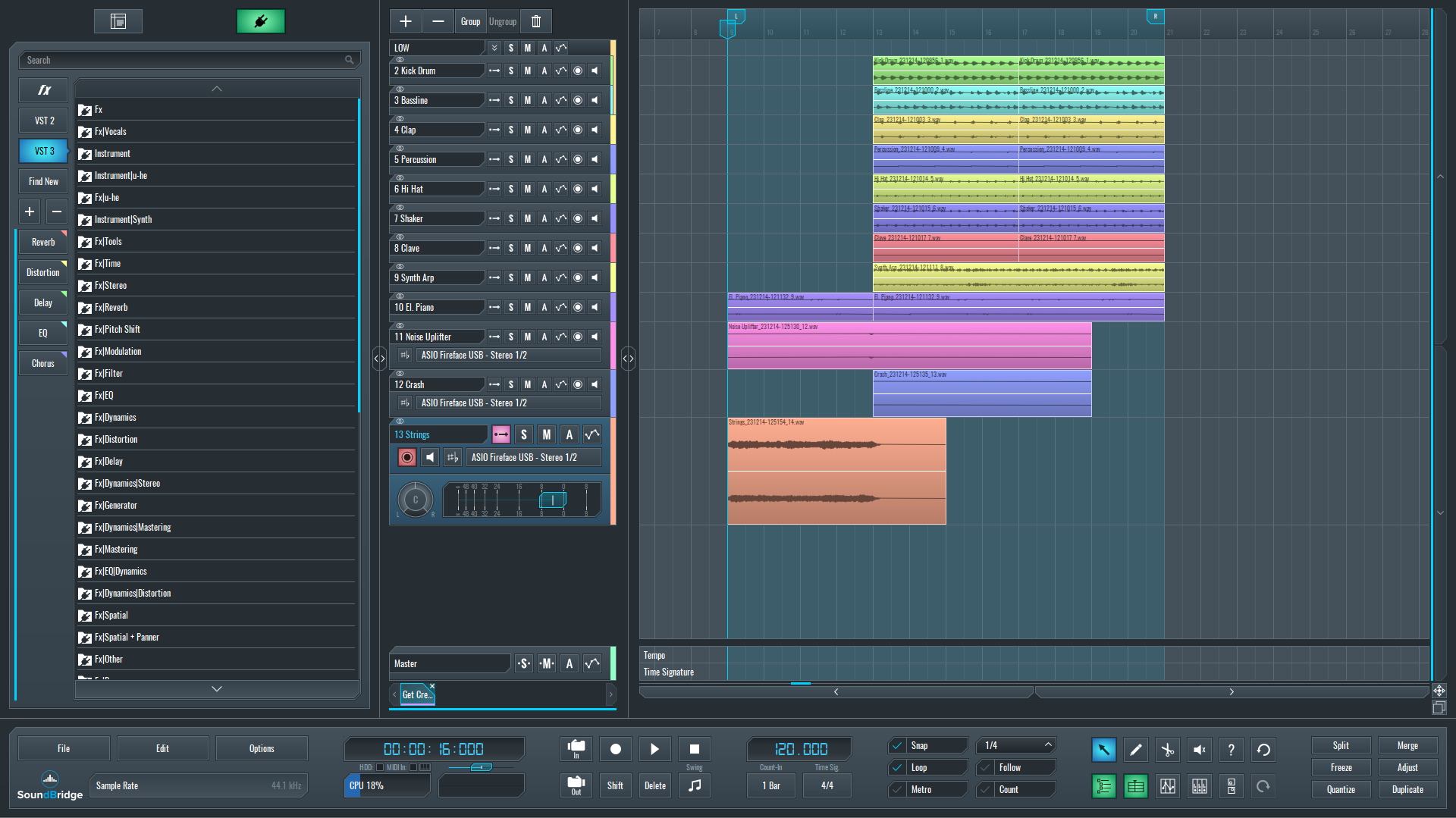 This is a screenshot of our mix taken before applying any processing to the stings section sequence.