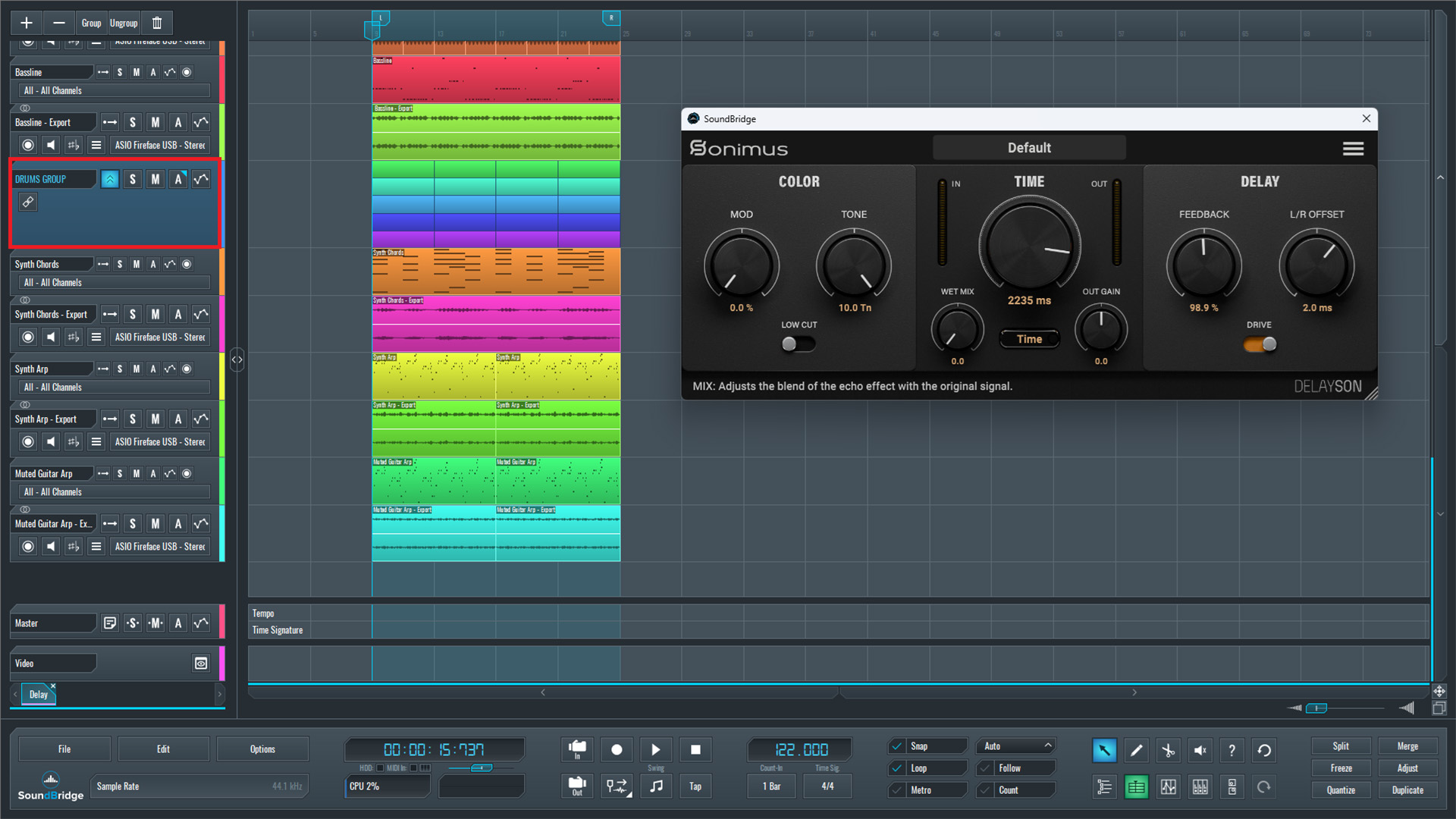 This is an image of DelaySon by Sonimus we used to create our pitch bend delay effect