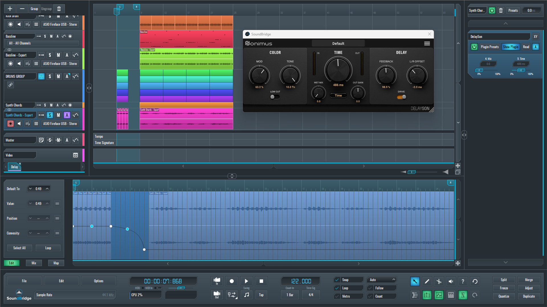 This is an image of DelaySon being automated on our Synth group