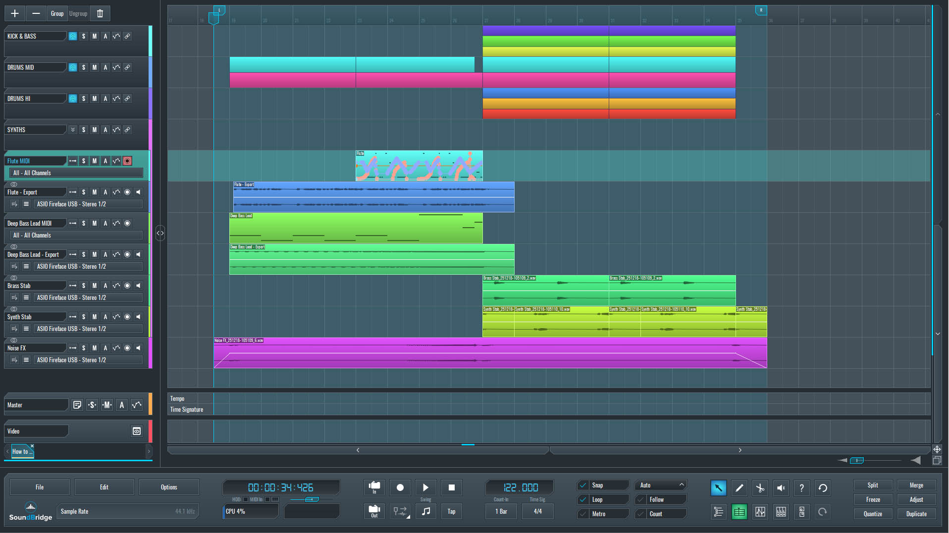 The full mix in SoundBridge before building our massive tom sound.