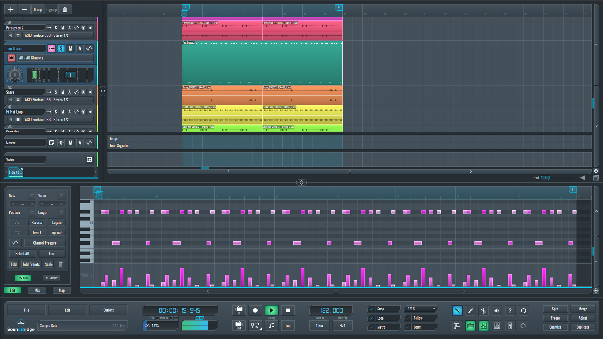 This is an image of our driving Tom Rhythm's MIDI sequence.
