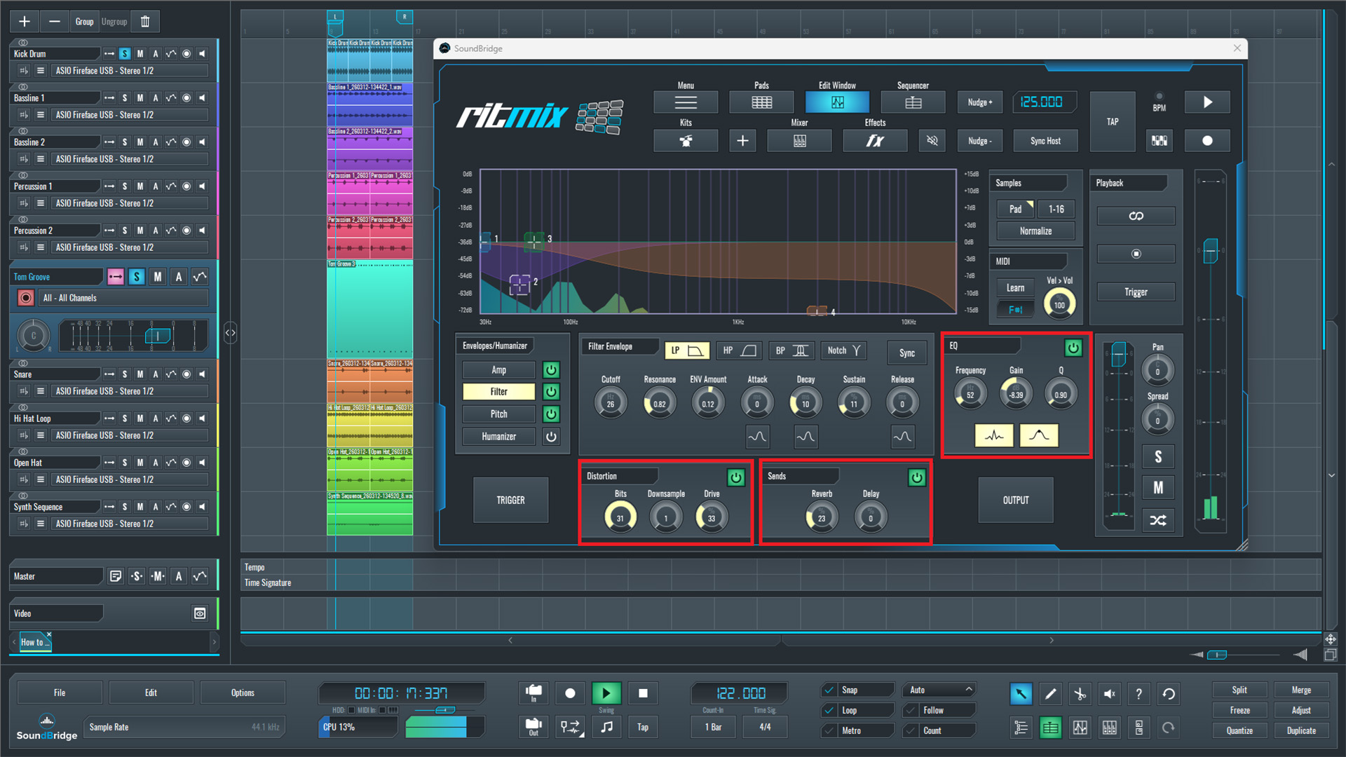 This is an image of the effects settings we added to our Tom Sounds in RitMix.