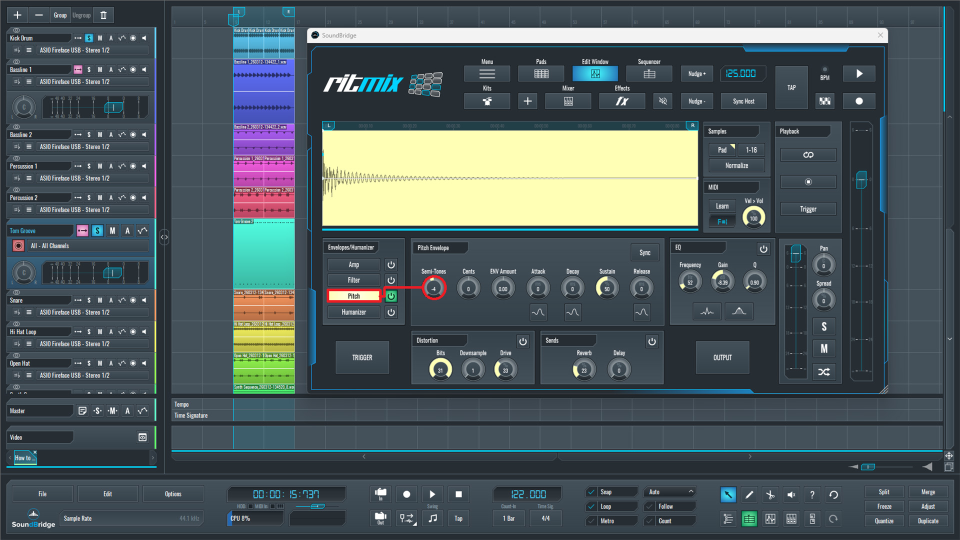 This is an image of the pitch envelope section of the RitMix: Drum Machine interface we used to build our driving tom rhythm