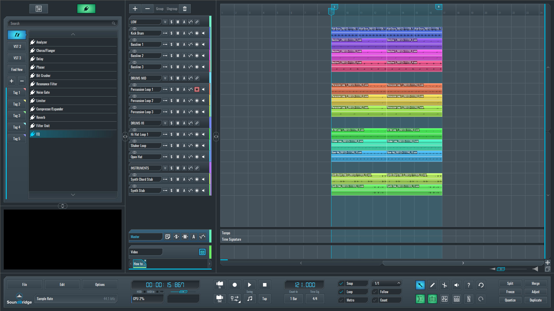 This is a screen capture of our sequence in the SoundBridge sequencer.