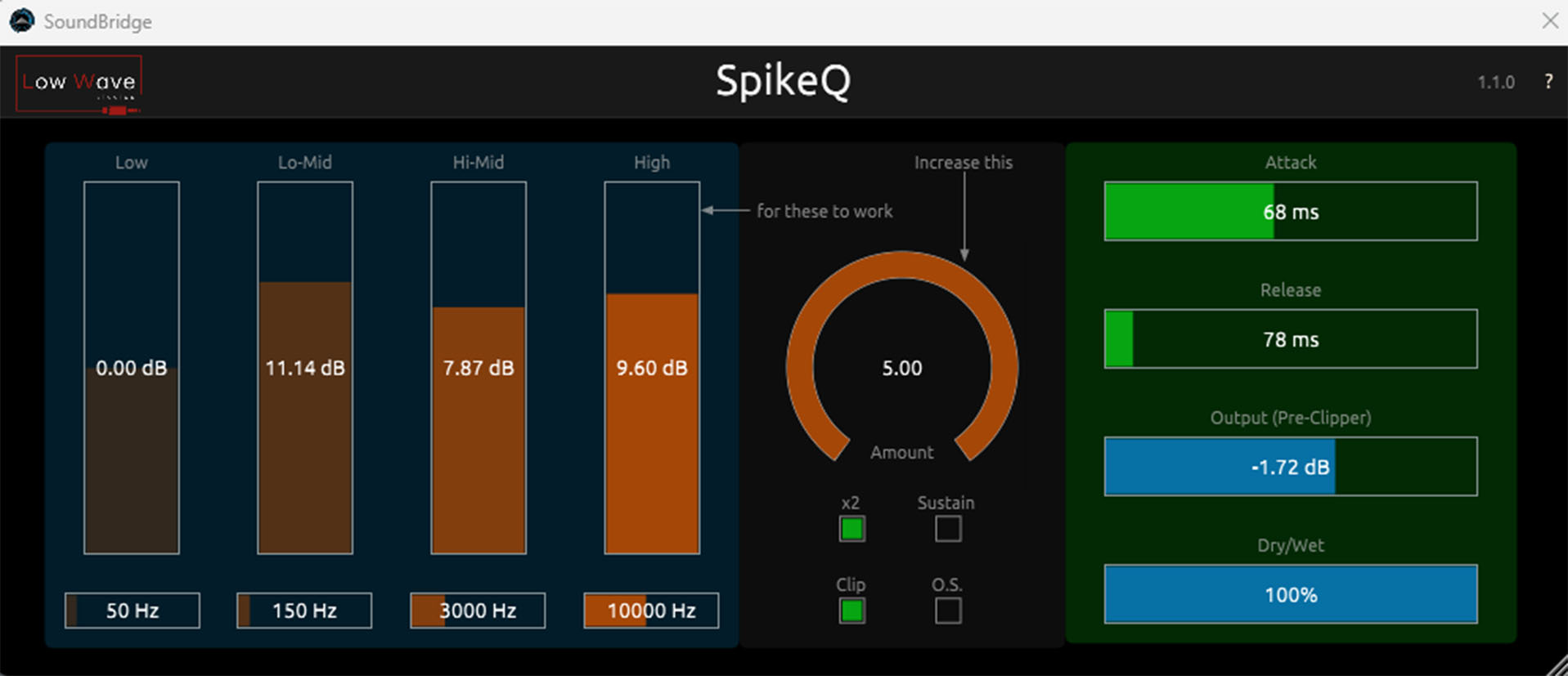 This is a screen capture of the Spike configurations used on our percussion loop channel.
