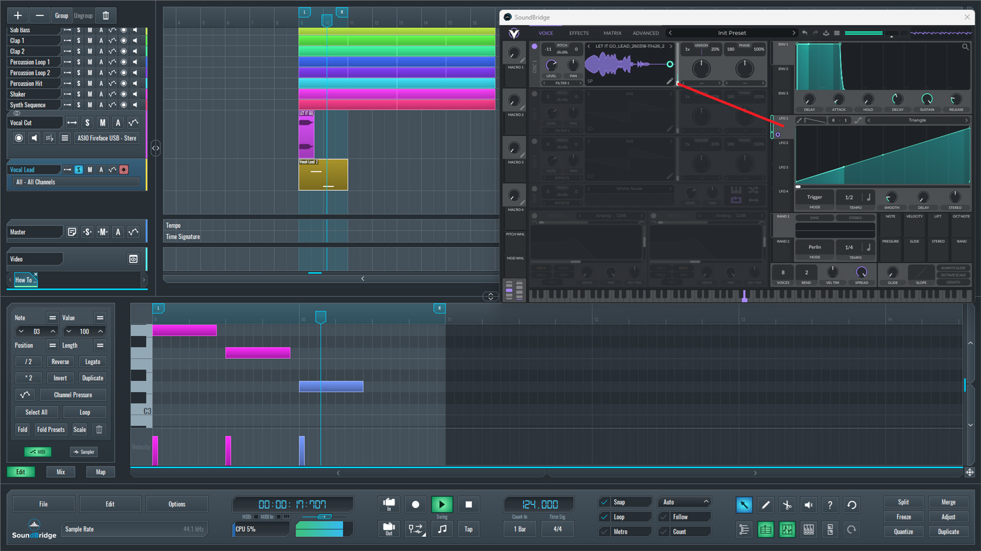 This is an image of the Vital: Synth modulation settings we used to create our unique vocal lead