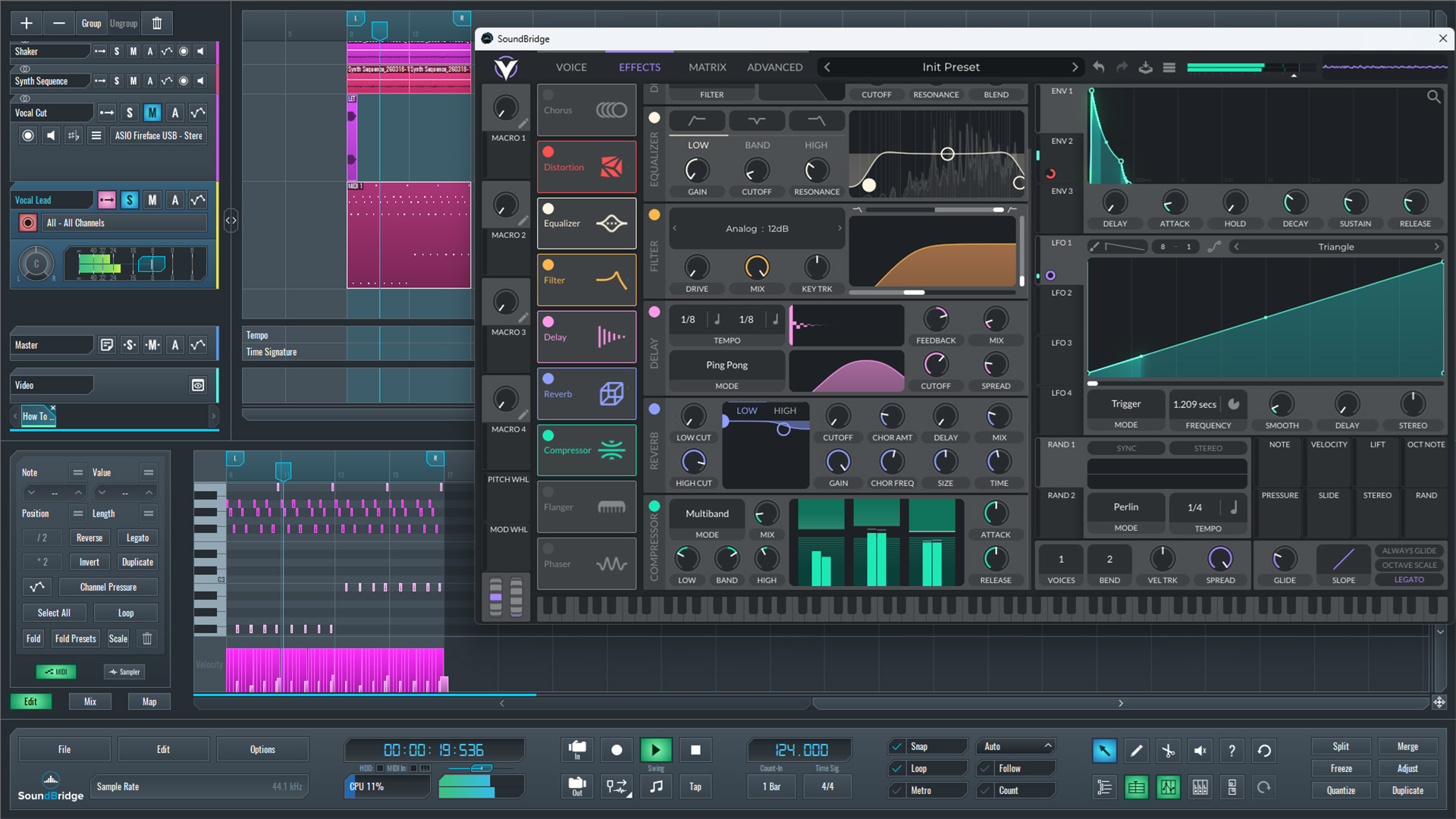 This is an image of our full mix with all final Vital: Synth settings we used to create our unique vocal lead