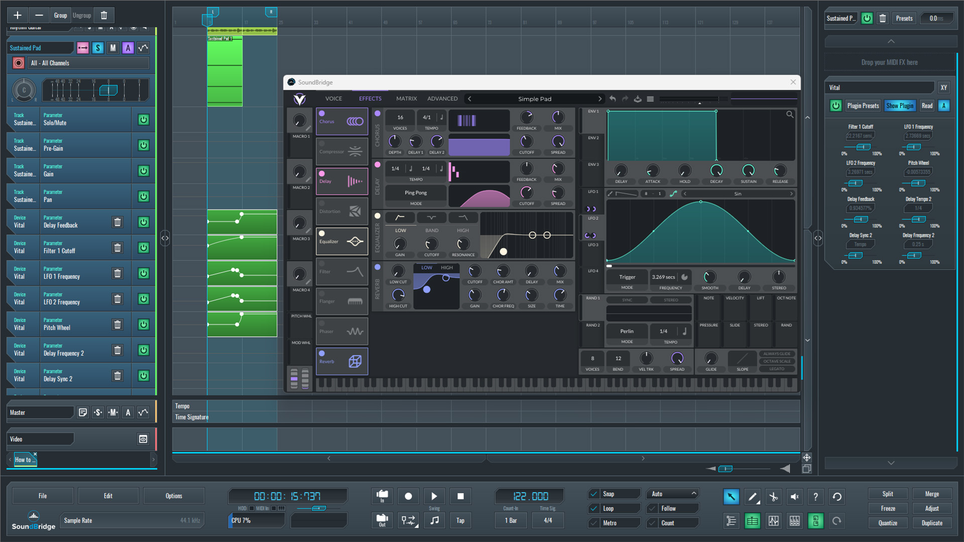 This image shows all the final settings for our pad sound.