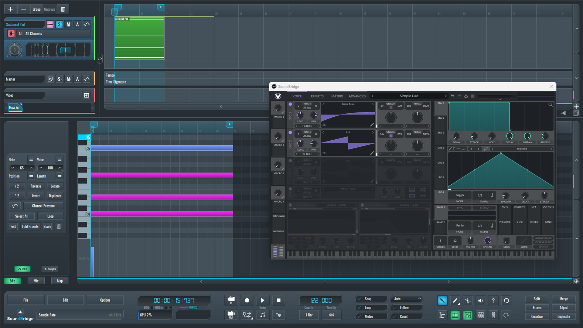 This is an image of the Vital Synth we used to create our pad sound for pitch movement.